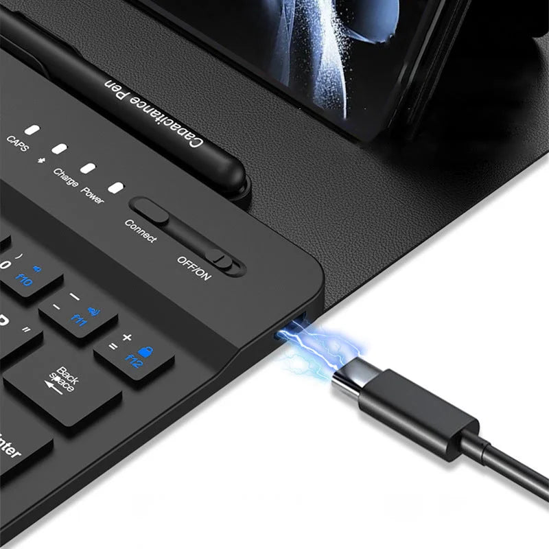 Étui en cuir uni avec clavier Bluetooth et souris sans fil, compatible avec Samsung Z Fold3/Z Fold4/Z Fold5/Z Fold6, support ultra-fin