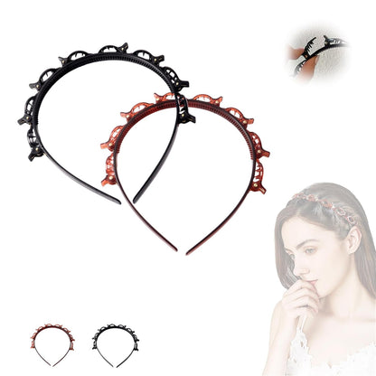 Lot de 2 serre-têtes à double frange avec 8 petites pinces, accessoires pour tresses torsadées à double couche pour femmes