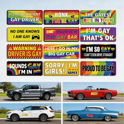 Gay Pride Rainbow Magnet Bumper Sticker Unique Designs 7.8X3.1 Inches Reusable Car Accessories for Vehicles and Fridge Funny Decor