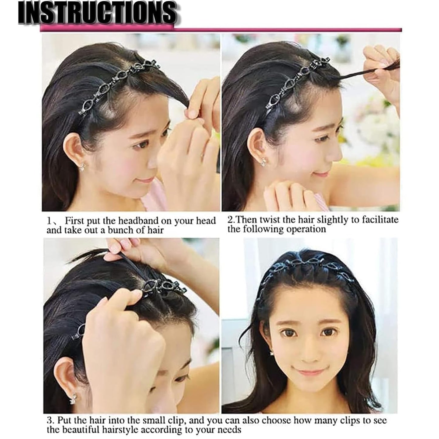 Lot de 2 serre-têtes à double frange avec 8 petites pinces, accessoires pour tresses torsadées à double couche pour femmes