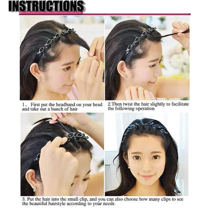 Lot de 2 serre-têtes à double frange avec 8 petites pinces, accessoires pour tresses torsadées à double couche pour femmes