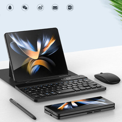 Étui en cuir uni avec clavier Bluetooth et souris sans fil, compatible avec Samsung Z Fold3/Z Fold4/Z Fold5/Z Fold6, support ultra-fin