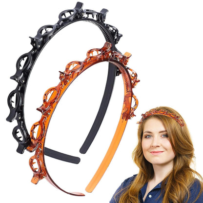 Lot de 2 serre-têtes à double frange avec 8 petites pinces, accessoires pour tresses torsadées à double couche pour femmes