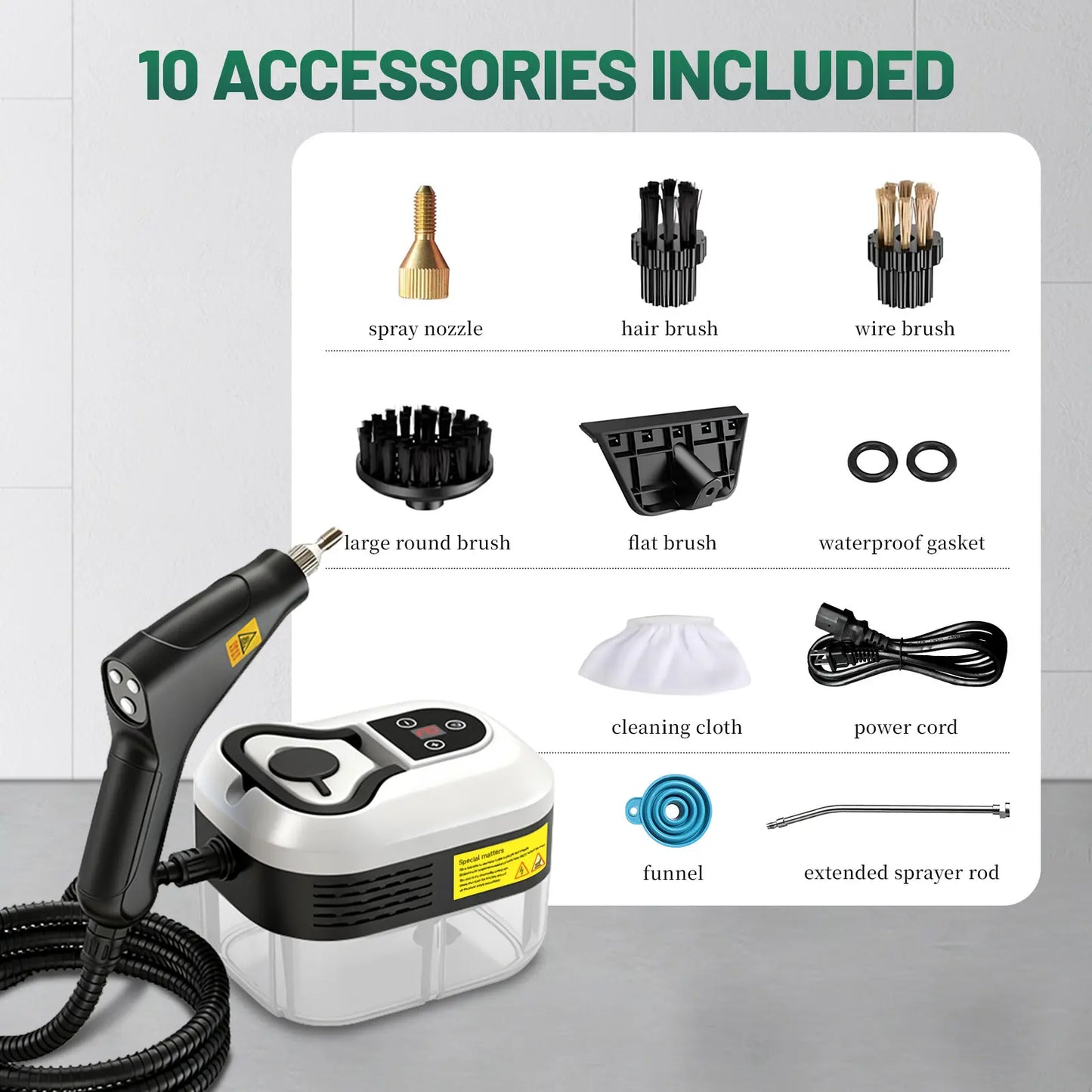 Portable Handheld Steam Cleaner with 10 Accessories, Adjustable Levels, Fast Heat-Up Steamer for Kitchen, Bathroom, Tile & Car Cleaning