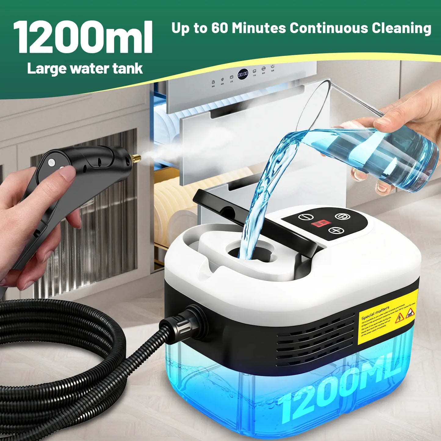 Portable Handheld Steam Cleaner with 10 Accessories, Adjustable Levels, Fast Heat-Up Steamer for Kitchen, Bathroom, Tile & Car Cleaning
