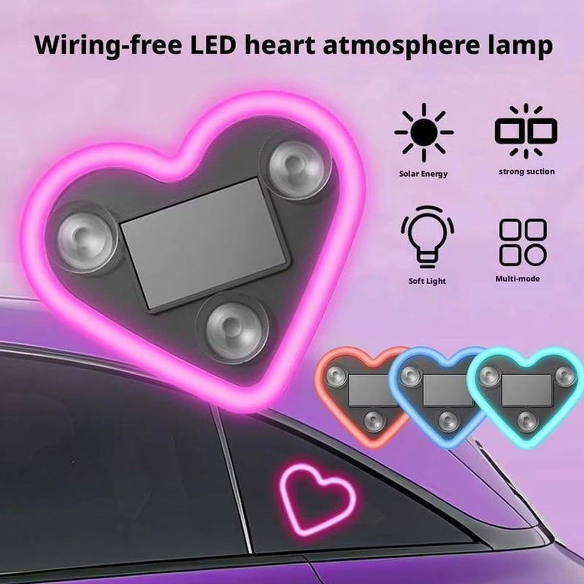 Solar Powered Wireless LED Heart Shape C-Pillar Neon Light