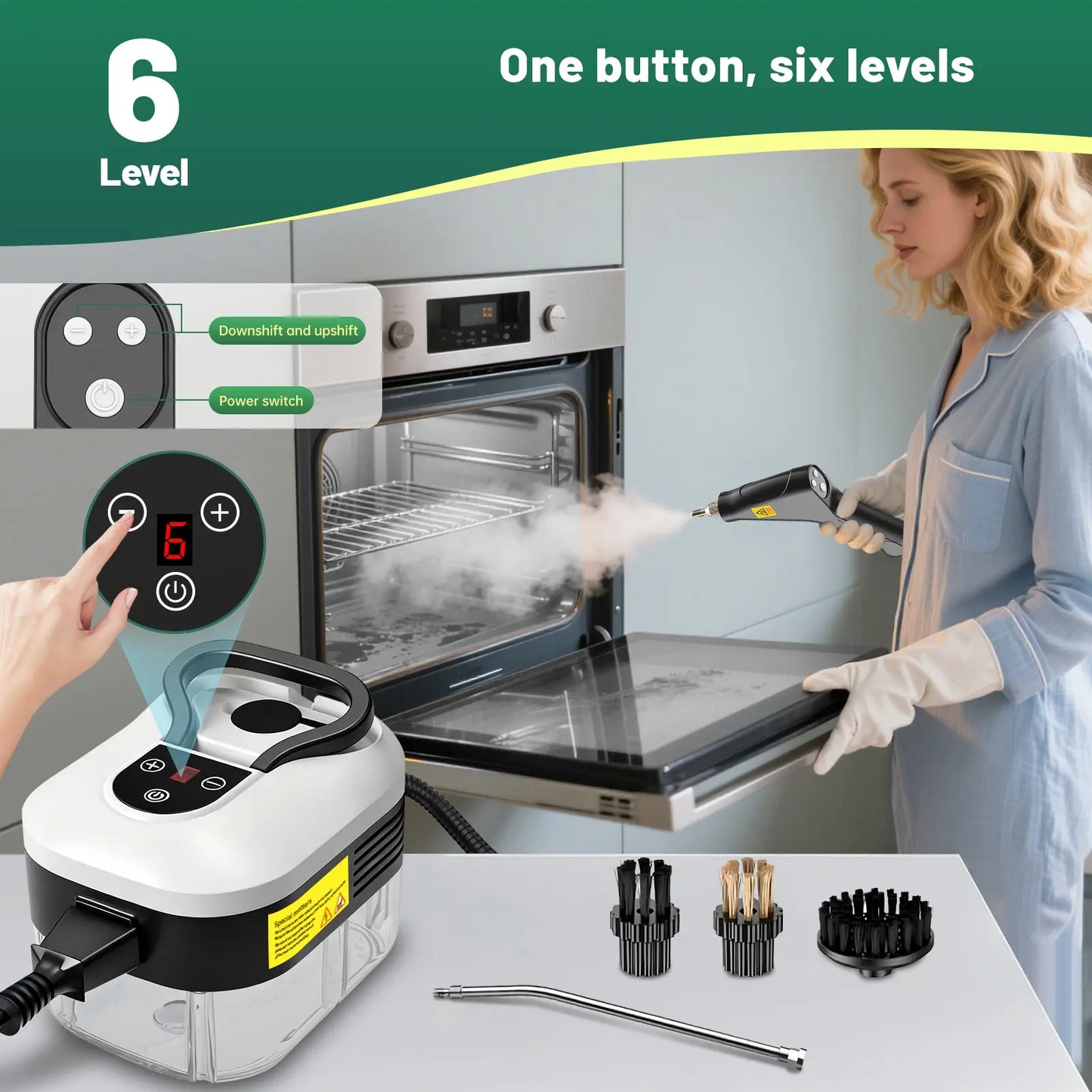 Portable Handheld Steam Cleaner with 10 Accessories, Adjustable Levels, Fast Heat-Up Steamer for Kitchen, Bathroom, Tile & Car Cleaning