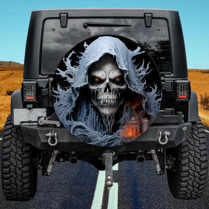 Neue Reserveradabdeckung im Totenkopf-Design, verdicktes Leder, universell einsetzbar – Skeleton Warrior Ⅳ