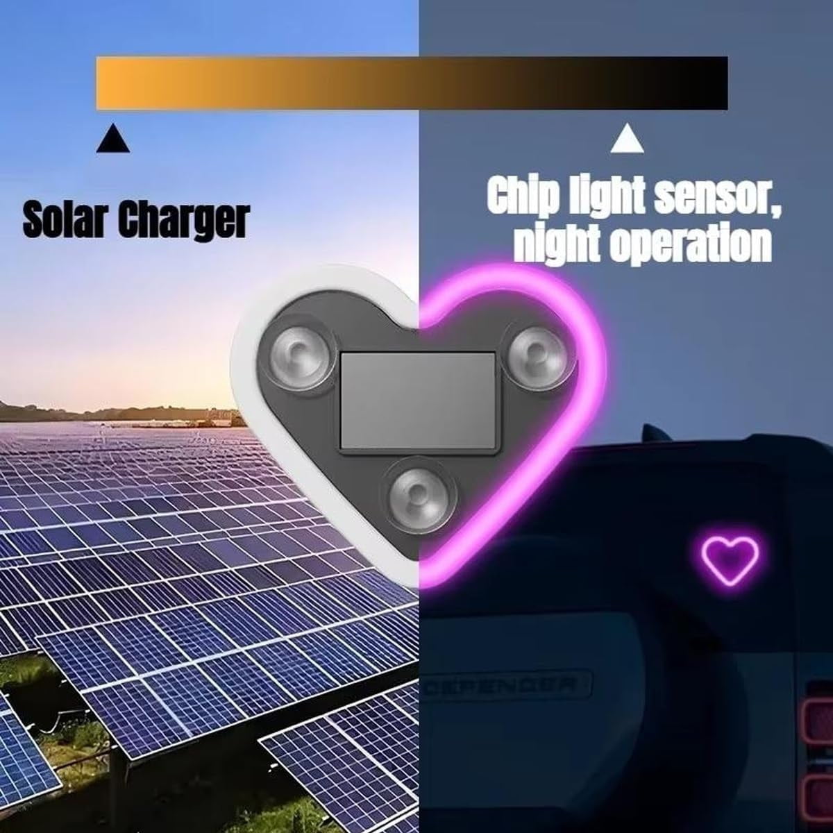 Solar Powered Wireless LED Heart Shape C-Pillar Neon Light